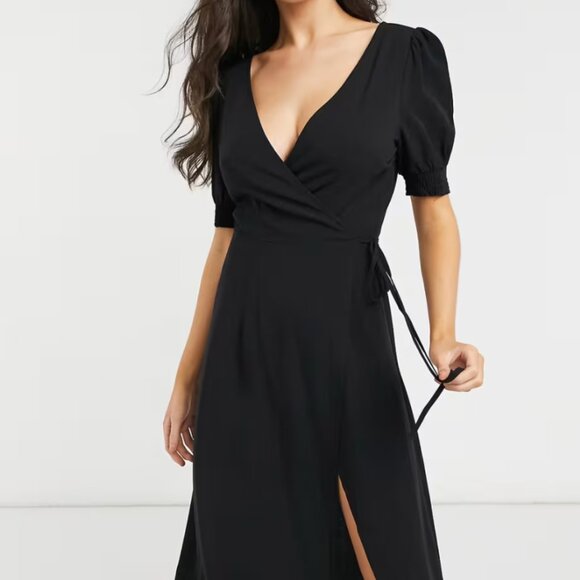 ASOS Fashion Union Black Wrap Dress Size 10 US - Picture 1 of 5